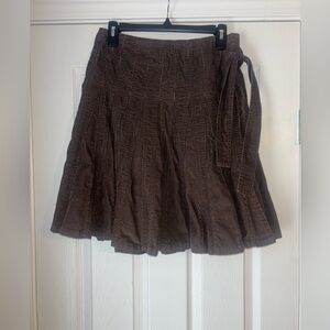 Boston Proper Womens Skirt 4 Brown Corduroy SideSnap Tie Wrap Knee Length A Line